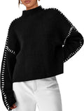 PRETTYGARDEN Chunky Knit Mock Neck Sweater - Cozy Fall Pullover Shoes
