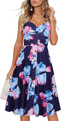 Women's Floral Midi Sundress Ruched Sweetheart Neck - Summer Dress