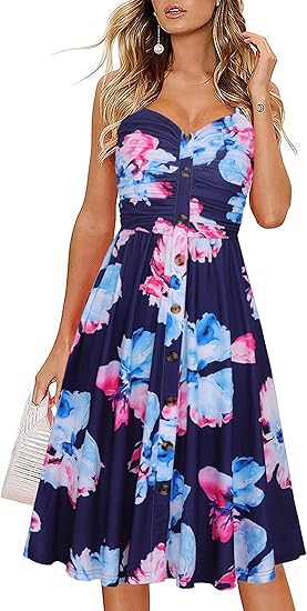 Drimmaks Women's Summer Casual Dress with Floral Design and Buttons
