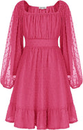 Girls Ruffle Tiered Dress Long Sleeve Swiss Dot A-Line - Comfortable