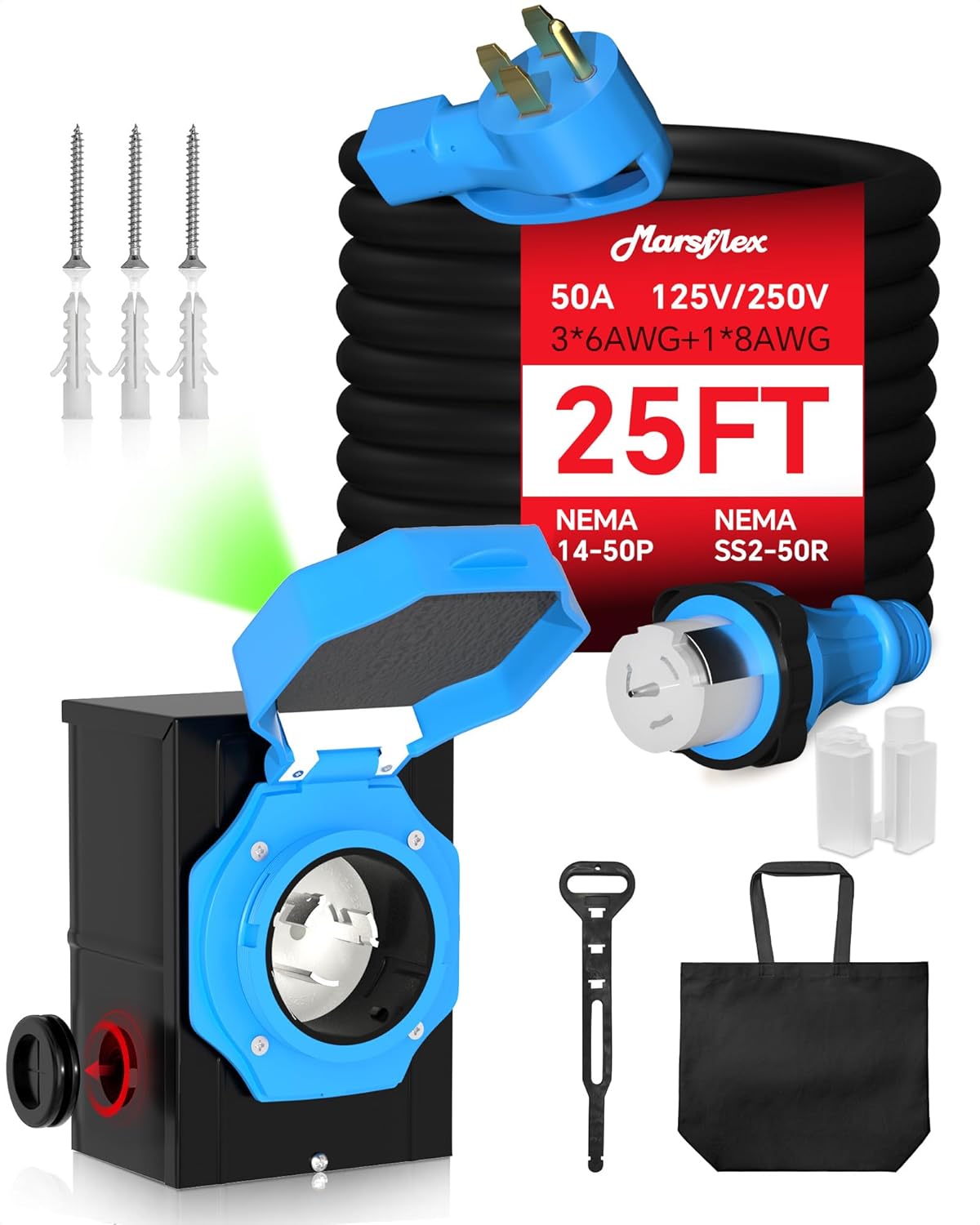 High Quality 50 Amp Generator Cord and Power Inlet Box 25FT