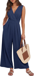 Women Sleeveless V Neck Jumpsuit - Backless Dressy Casual