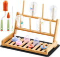 Bamboo Baby Bottle Drying Rack with Brushes - Space Saving Foldable