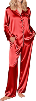 Silk Satin Pajamas for Women - Long Sleeve 2-Piece Soft Sleepwear