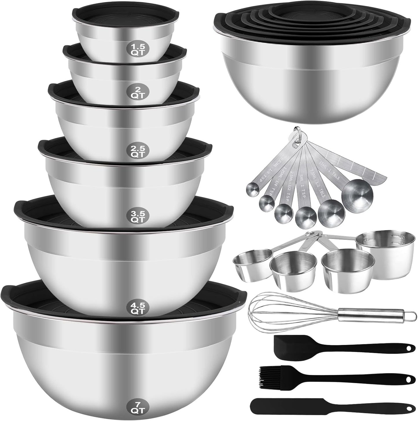 Mixing Bowls Set, 27PCS Stainless Steel Kitchen Prep Essentials