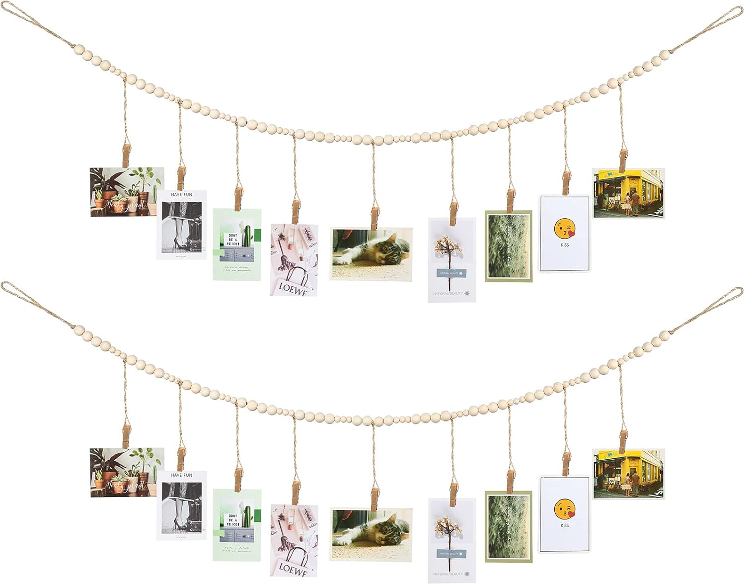 Boho Photo Display Set with Wood Beads - Rustic Decor