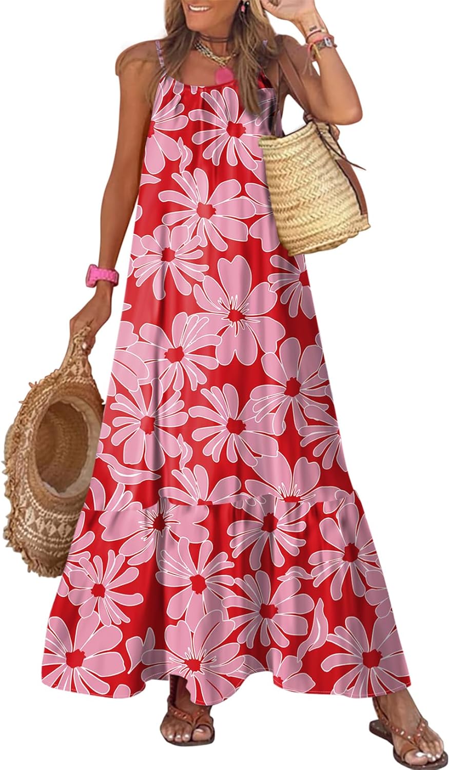 Dokotoo Women Summer Maxi Dress with Spaghetti Straps and Ruffles