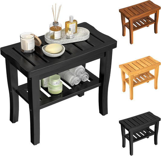 Bamboo Black Shower Bench Stool for Safety and Comfort