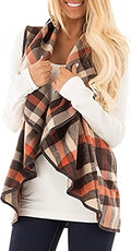 Buffalo Plaid Womens Vest with Pockets - Casual Sleeveless Cardigan