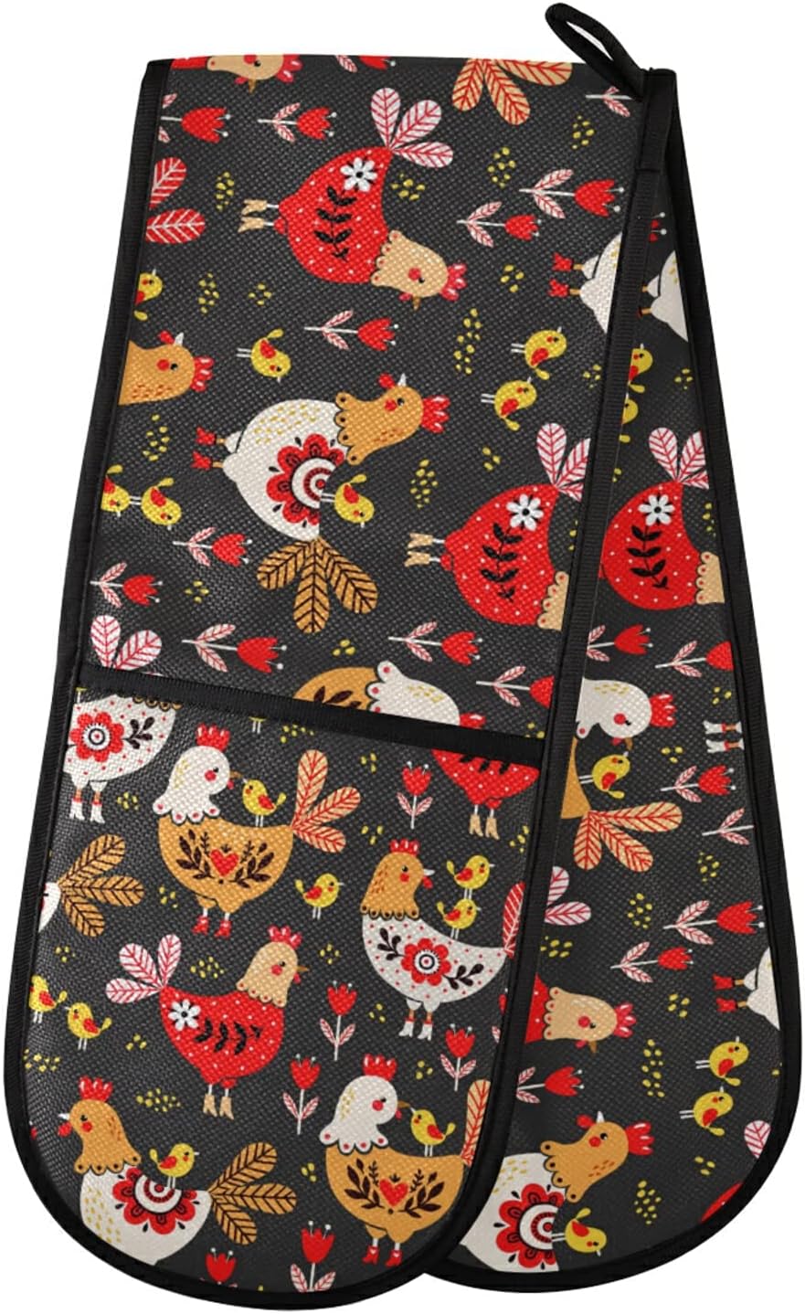 Extra Long Cute Rooster Oven Mitts by susiyo for Safe Cooking 