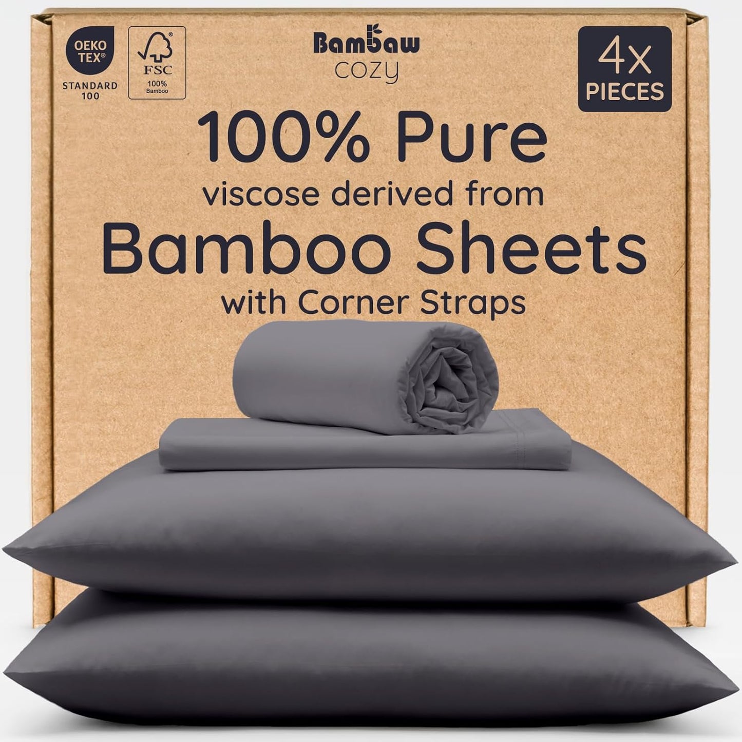 Bamboo Sheet Set Full Size 100% Viscose Cooling Sheets 4pcs