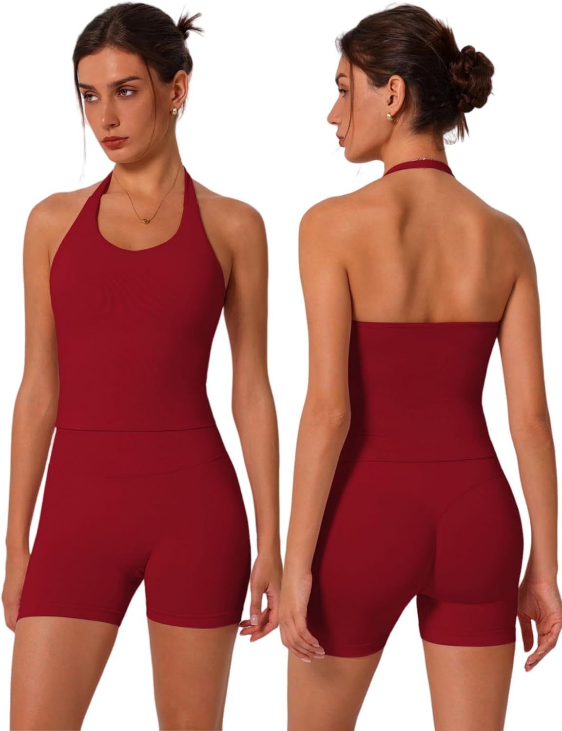 ABOCIW Workout Sets for Women: Seamless Halter Sports Bra & Shorts