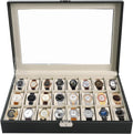 Watch Box 24 Slot Elegant Portable Black Watch Collection Case