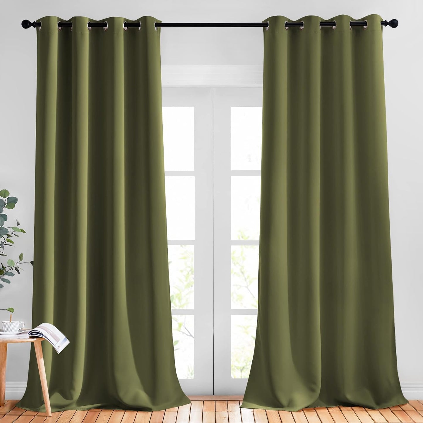 NICETOWN Blackout Curtains for Patio Glass Doors - Olive Green