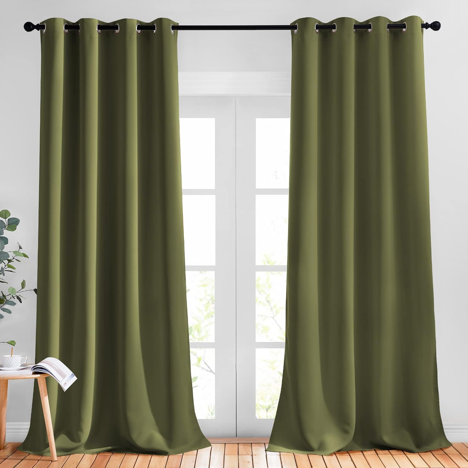 NICETOWN Blackout Curtains for Patio Glass Doors - Olive Green