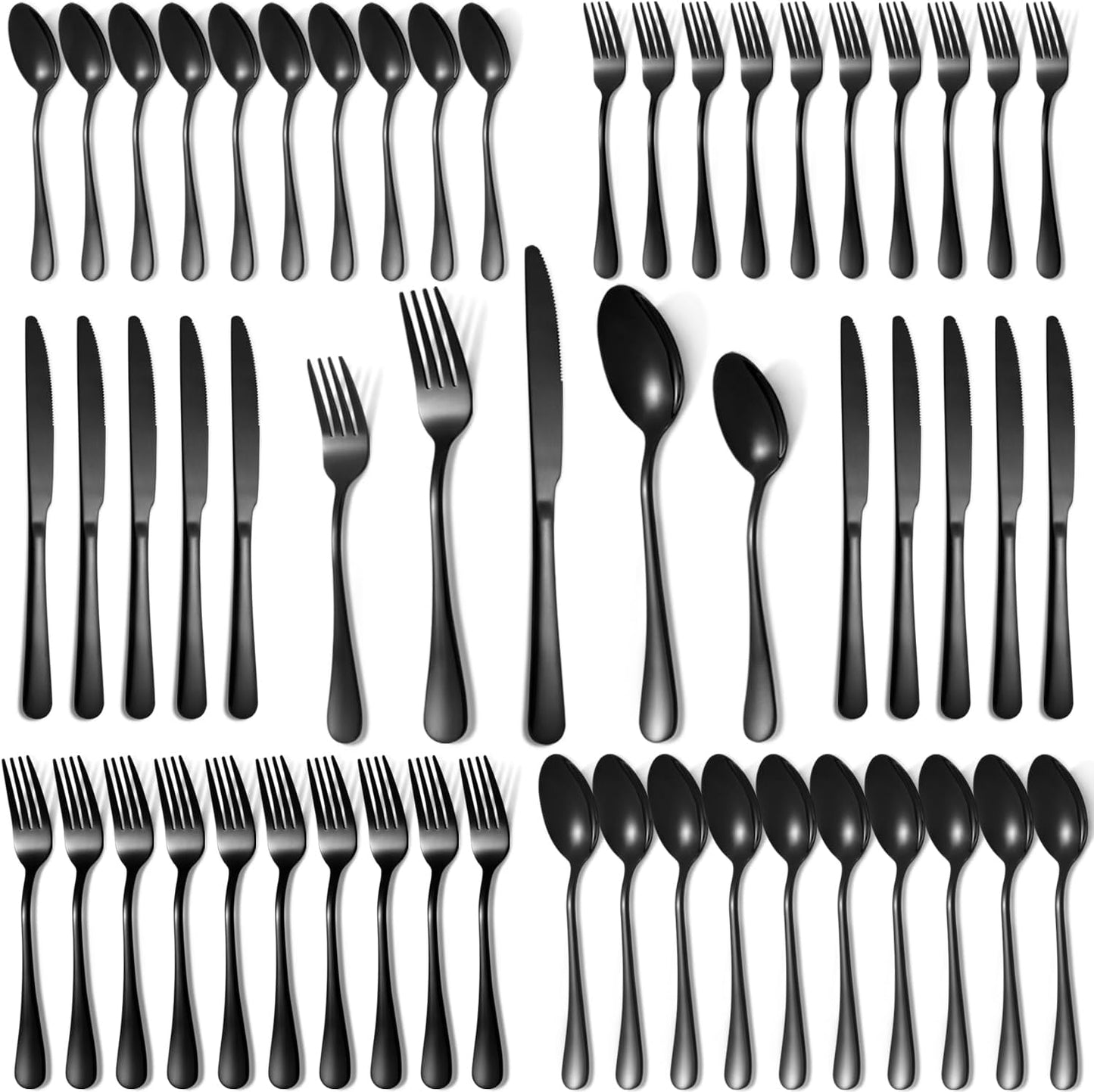 Lazycorner 50 Pcs Black Silverware Set for 10, Premium Quality