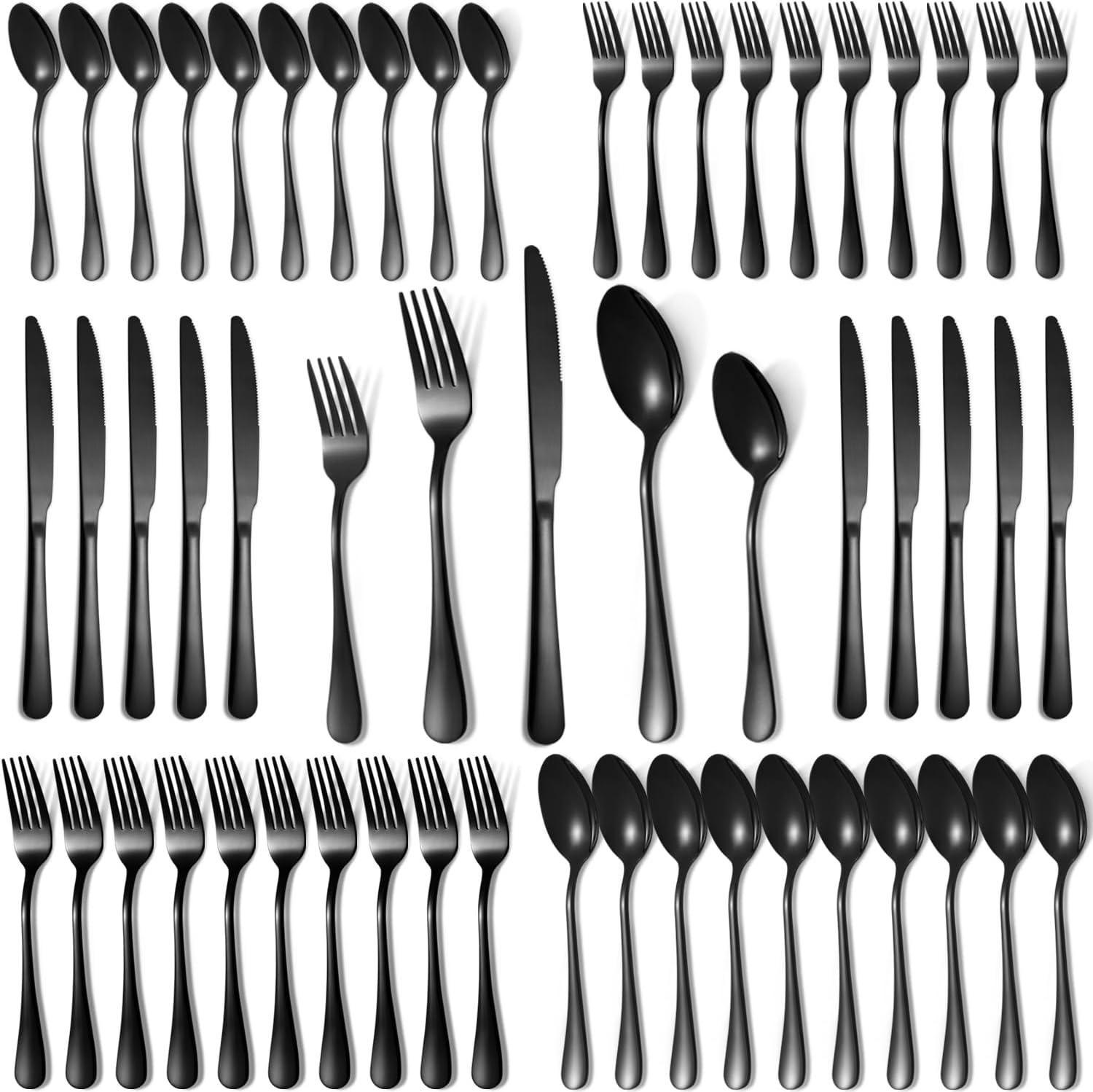 Lazycorner 50 Pcs Black Silverware Set for 10, Premium Quality