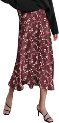 Womens Satin Midi Skirt High Waisted - Elegant Work & Party Wear