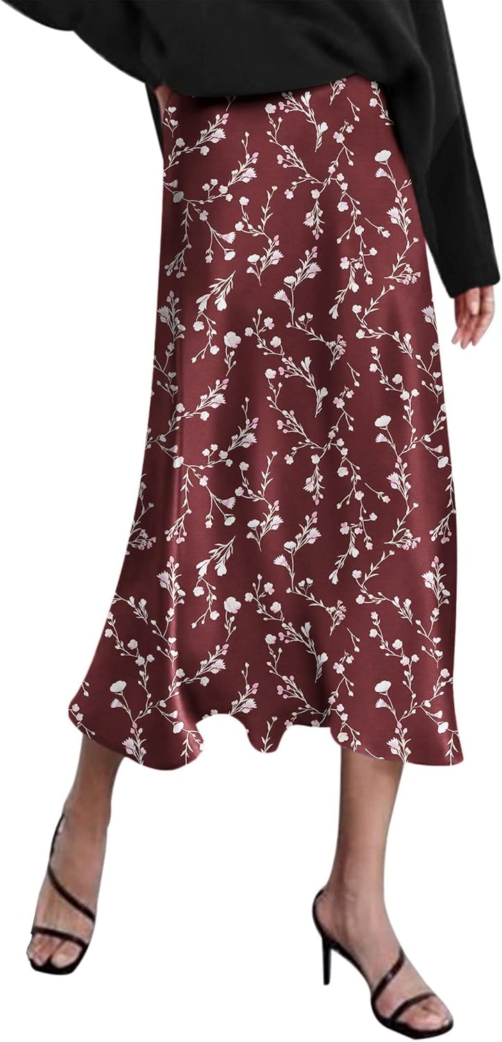 Elegant High Waisted Satin Midi Skirt for Stylish Women