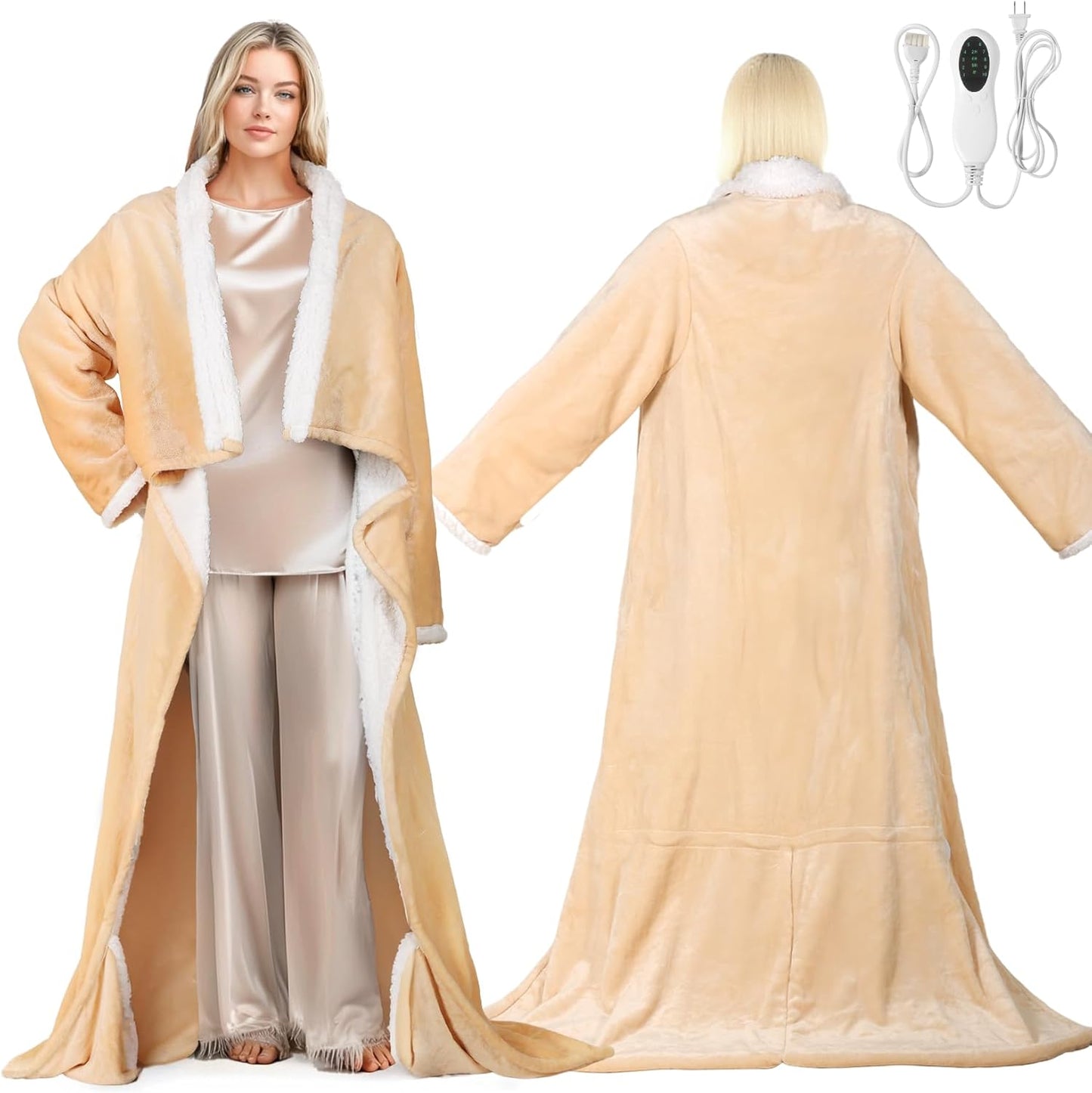 Electric Wearable Heated Blanket with Foot Pocket for Comfort