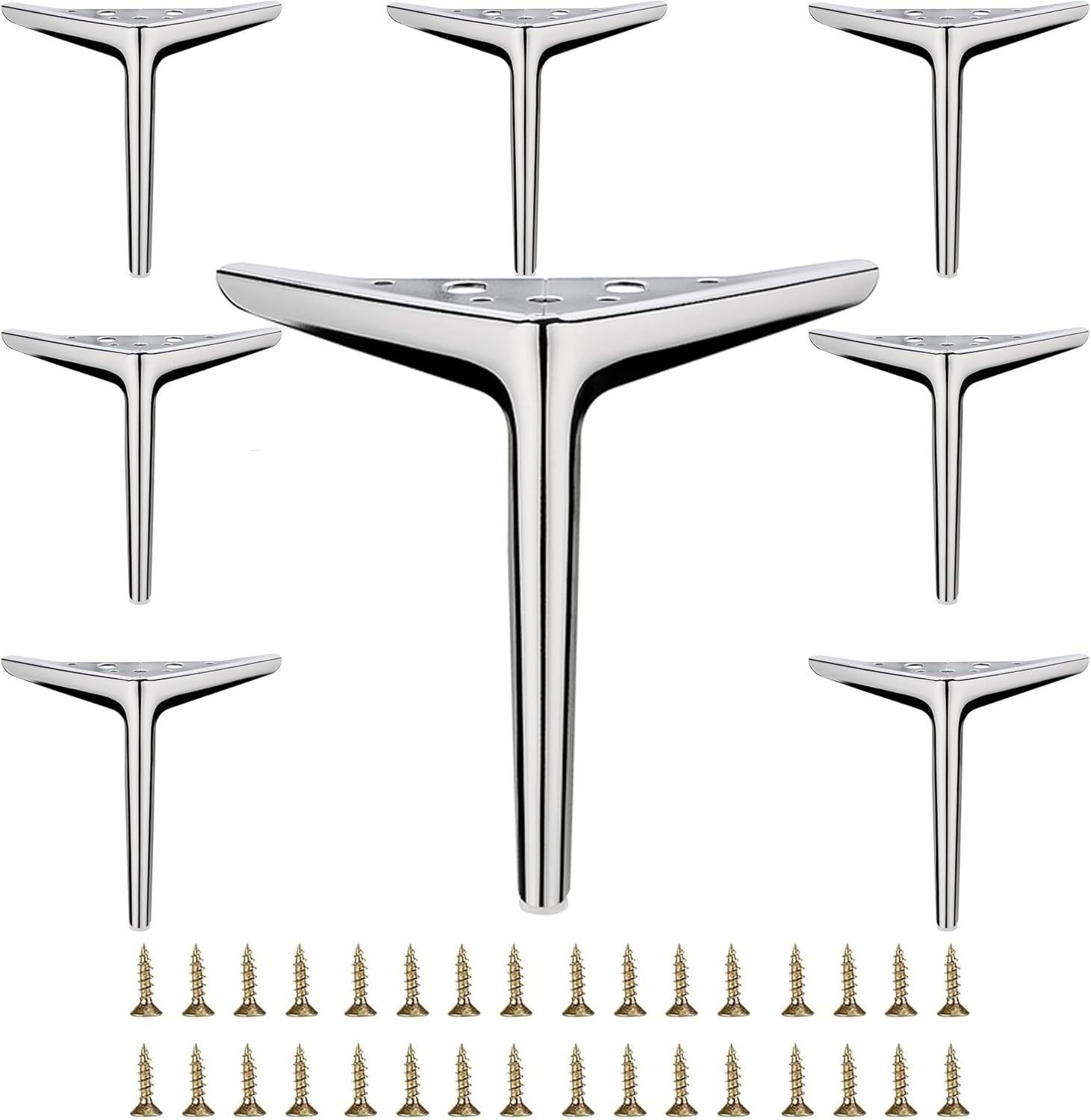 7 Inch Shiny Chrome Metal Furniture Legs Set of 8 for DIY Projects