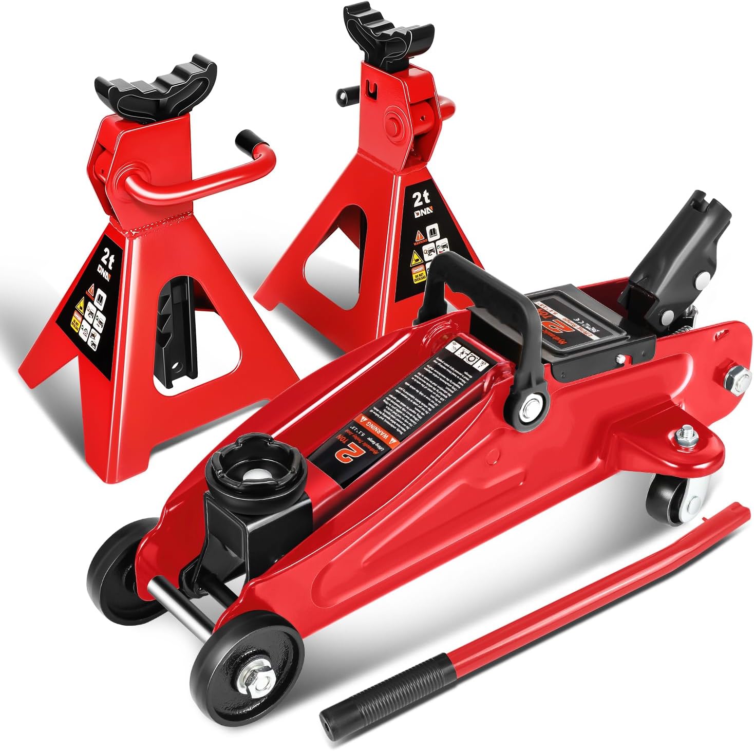 DNA MOTORING Low Profile Hydraulic Trolley Jack and Stands Combo