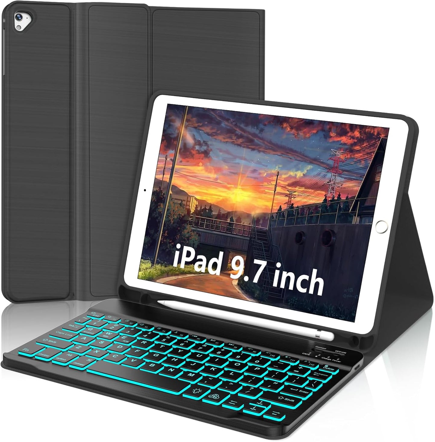 iPad 9.7 Inch Case with Detachable Bluetooth Keyboard and More