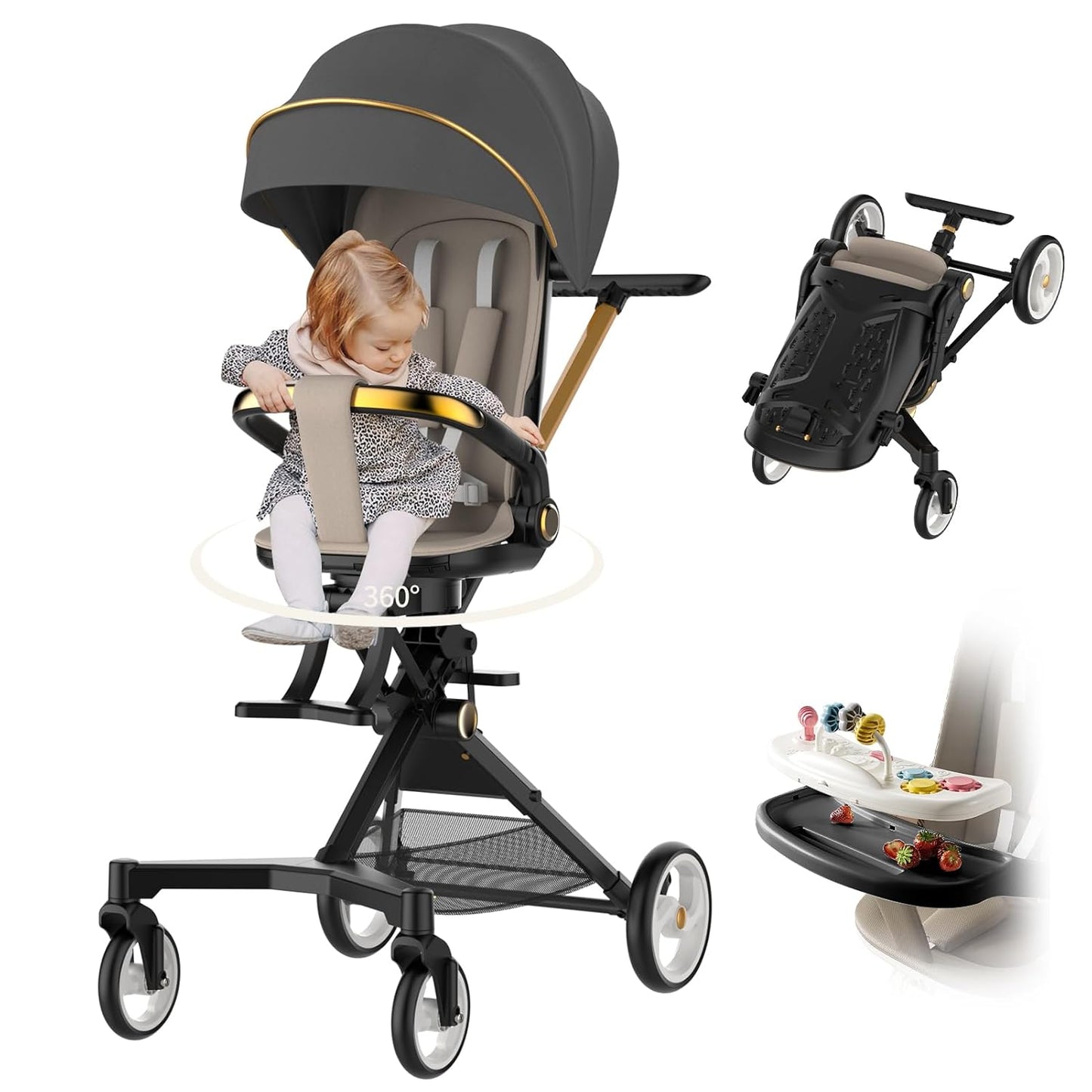 Lightweight Stroller with Snack Tray and Music Tray for Toddlers