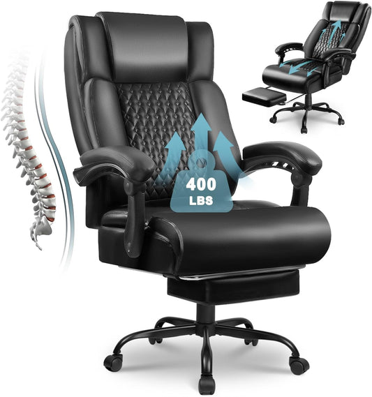400lbs Heavy Duty Office Chair - Lumbar Support & Footrest