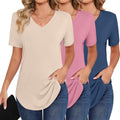 Women's 3 Pack Short Sleeve Tunic Tops V Neck - Soft Rayon Blend