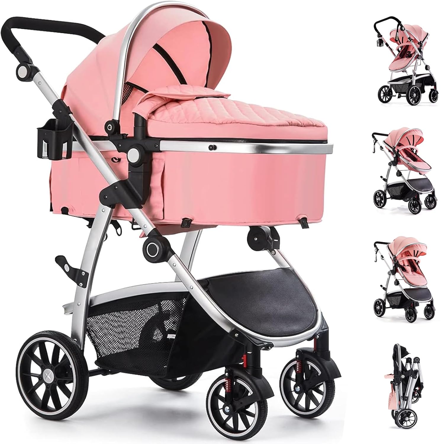 2-in-1 Reversible Baby Stroller with Adjustable Handle and Canopy