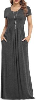 VIISHOW Women's Pocketed Short Sleeve Maxi Dress for Casual Style