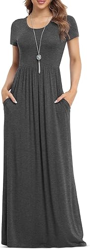 VIISHOW Women Short Sleeve Casual Maxi Dresses with Pockets