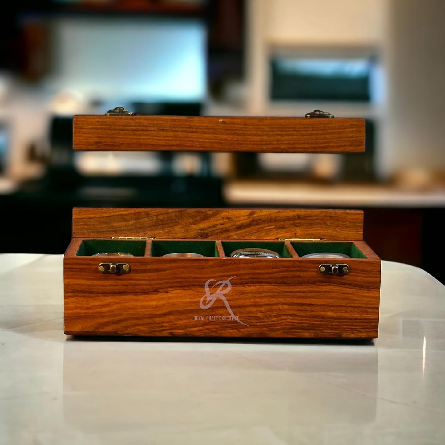 Handmade 4-Slot Watch Organizer - Elegant Rosewood