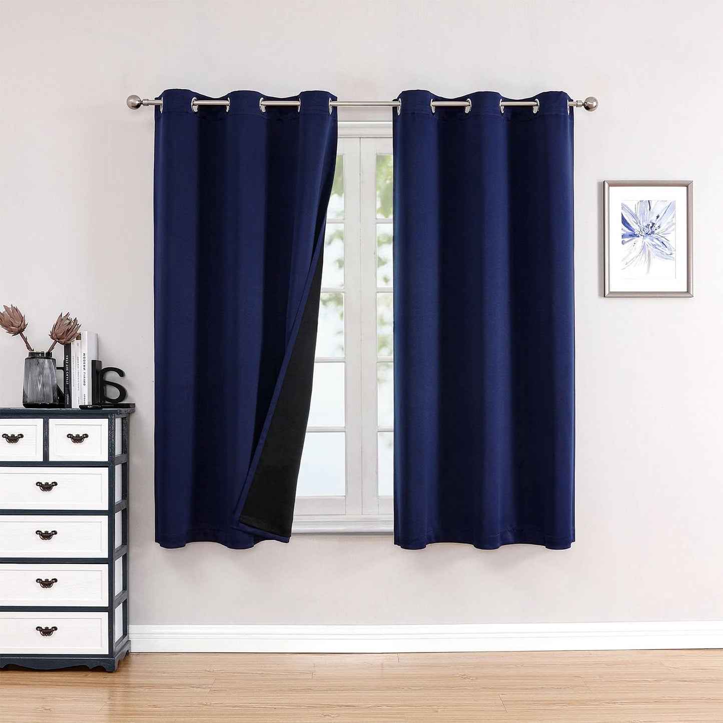 ChrisDowa 100% Blackout Curtains for Bedroom, Navy Blue 42x45