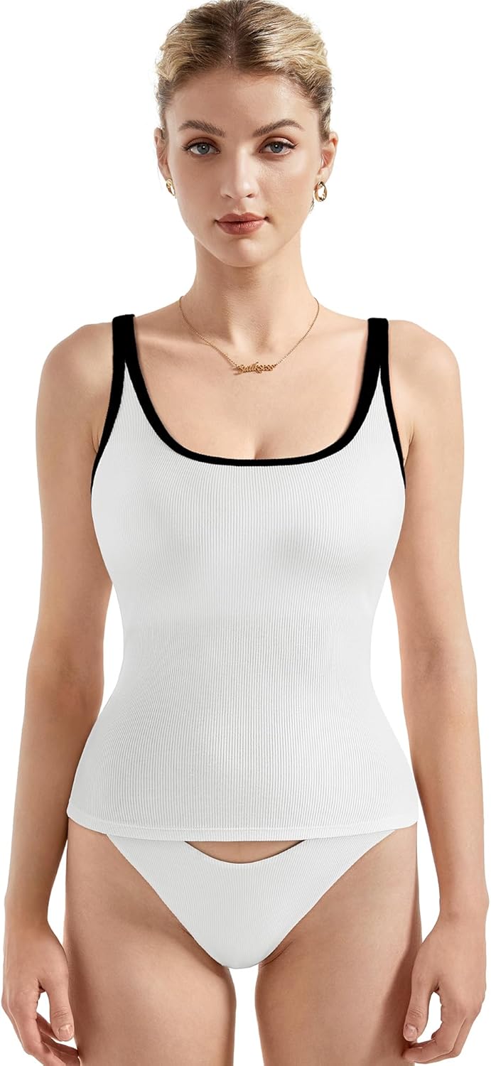 SUUKSESS Women Padded Cotton Ribbed Long Tank Tops for Summer