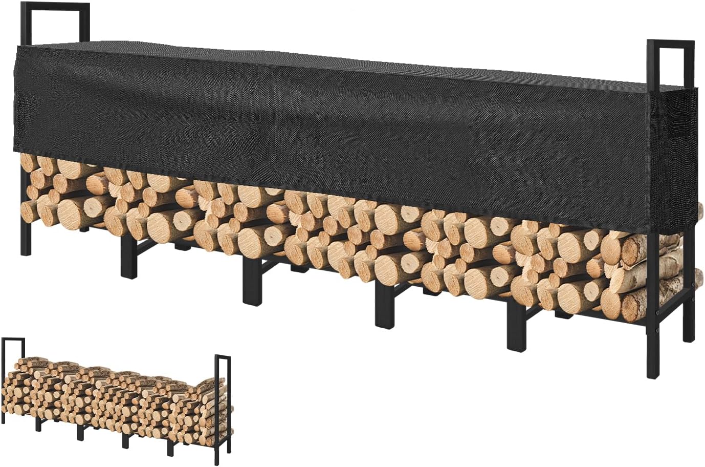 KYATE 8ft Firewood Rack with Adjustable Cover for Outdoor Storage