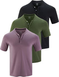 Mens Collarless Polo Shirts 3 Pack - Stylish Athletic Henley
