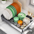 Expandable Dish Drying Rack with Cutlery Holder - Space Saving Design