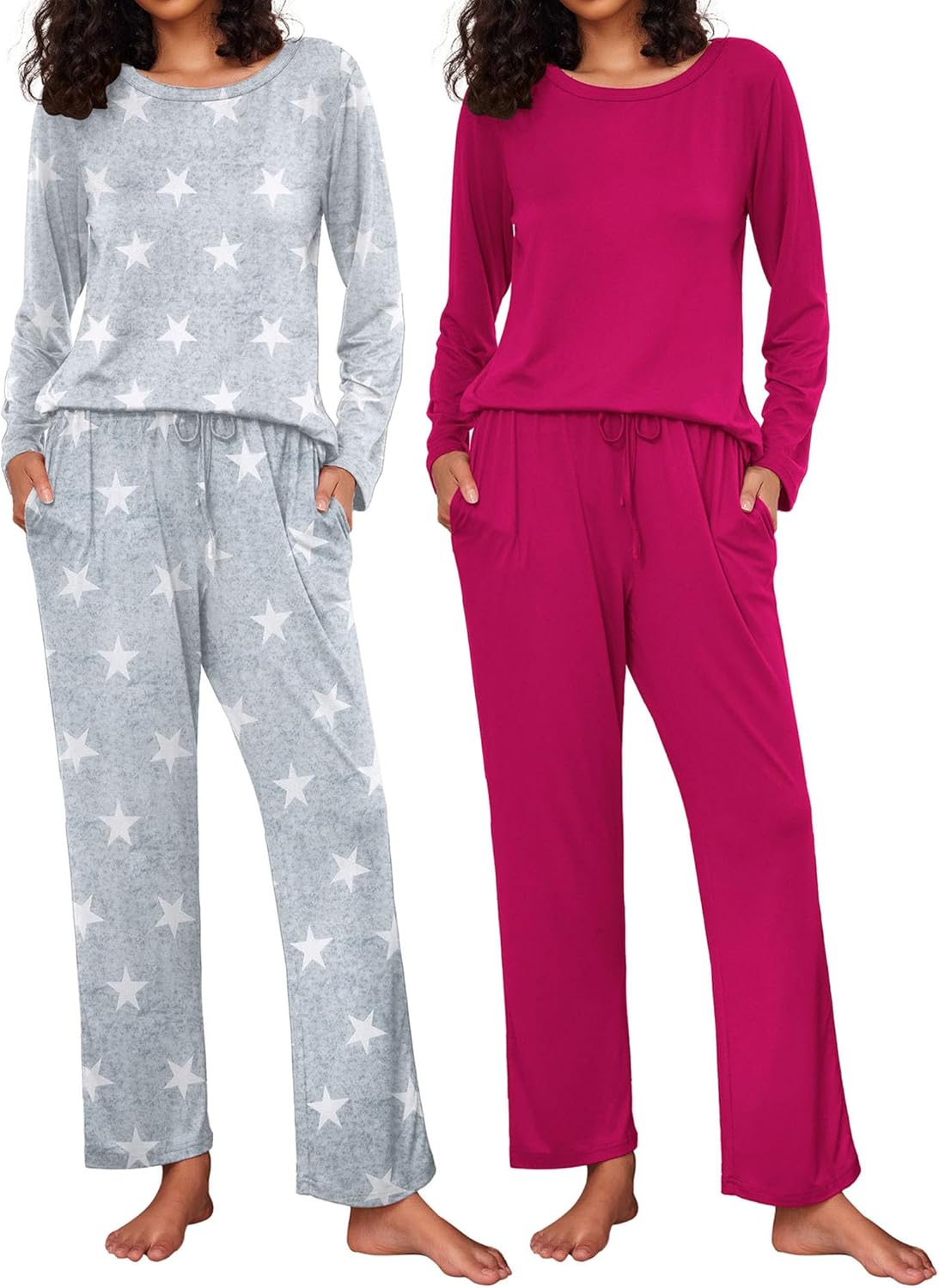 Ekouaer Women's Pajama Set Soft Long Sleeve Sleepwear with Pockets