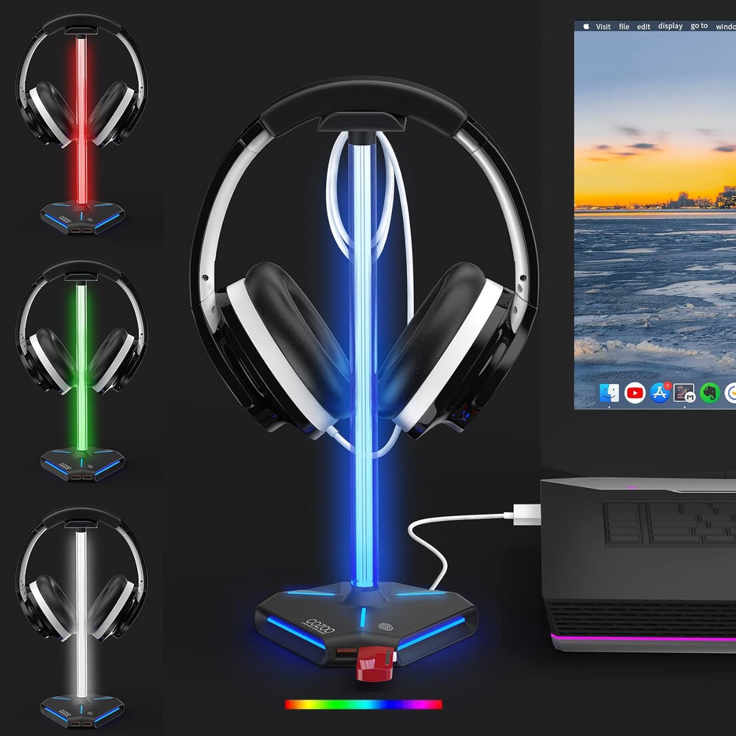 COZOO RGB Headphone Stand with USB Charging Port: Gamer's Essential