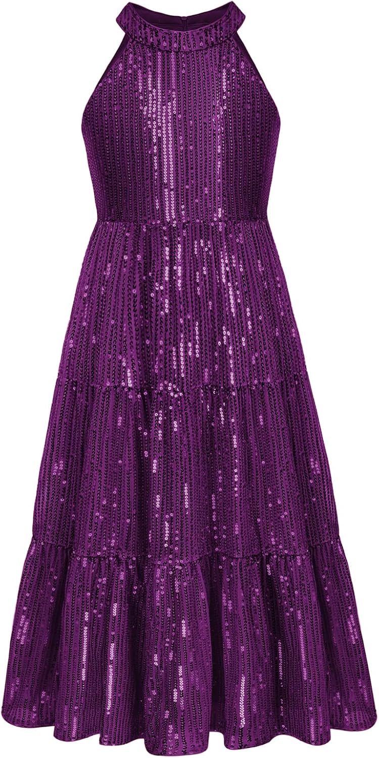 Elegant Girls Sequin Maxi Dress for Parties and Special Occasions