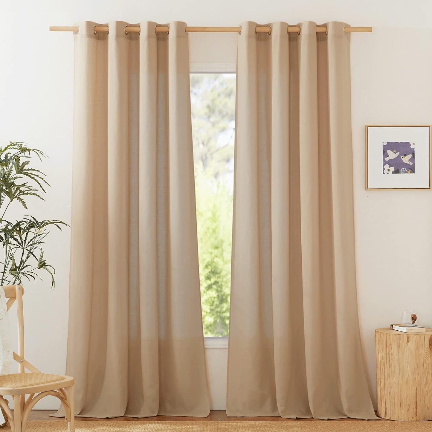 NICETOWN Linen Flax Semi Sheer Curtains for Home Office Decor