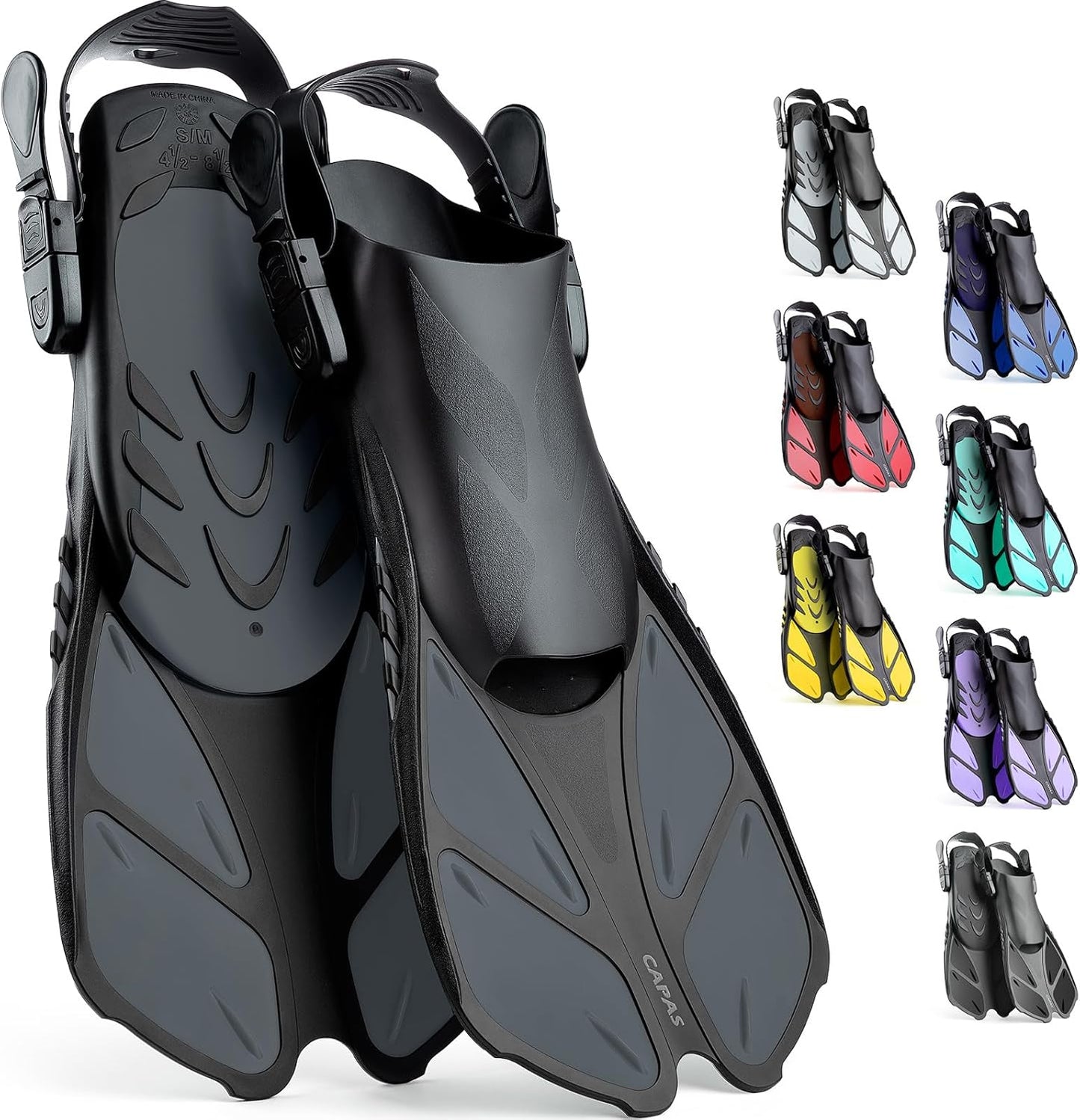 CAPAS Snorkel Fins for Adults and Kids - Adjustable Swim Fins
