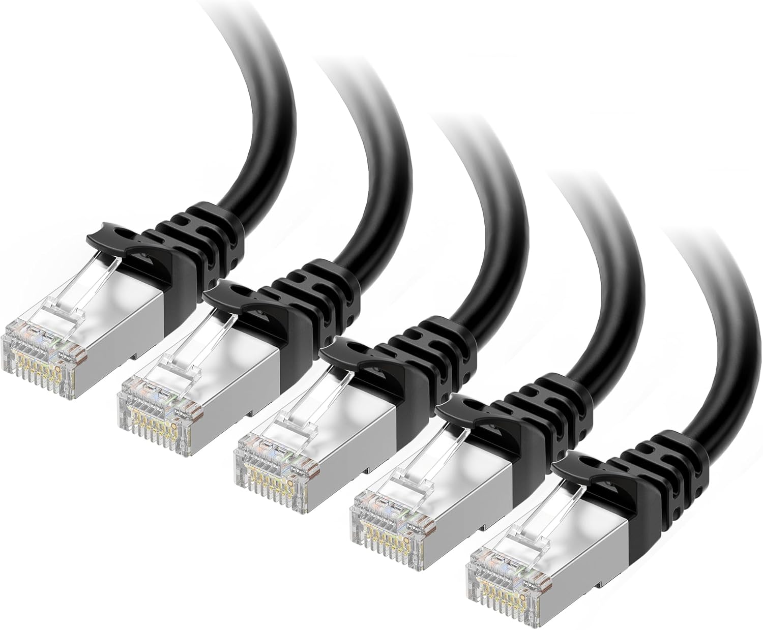 Fast 10Gbps Shielded Cat 6A Ethernet Cable - 5-Pack 7ft