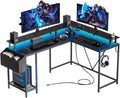 L Shaped Gaming Desk with Power Outlets and LED Lights - Corner