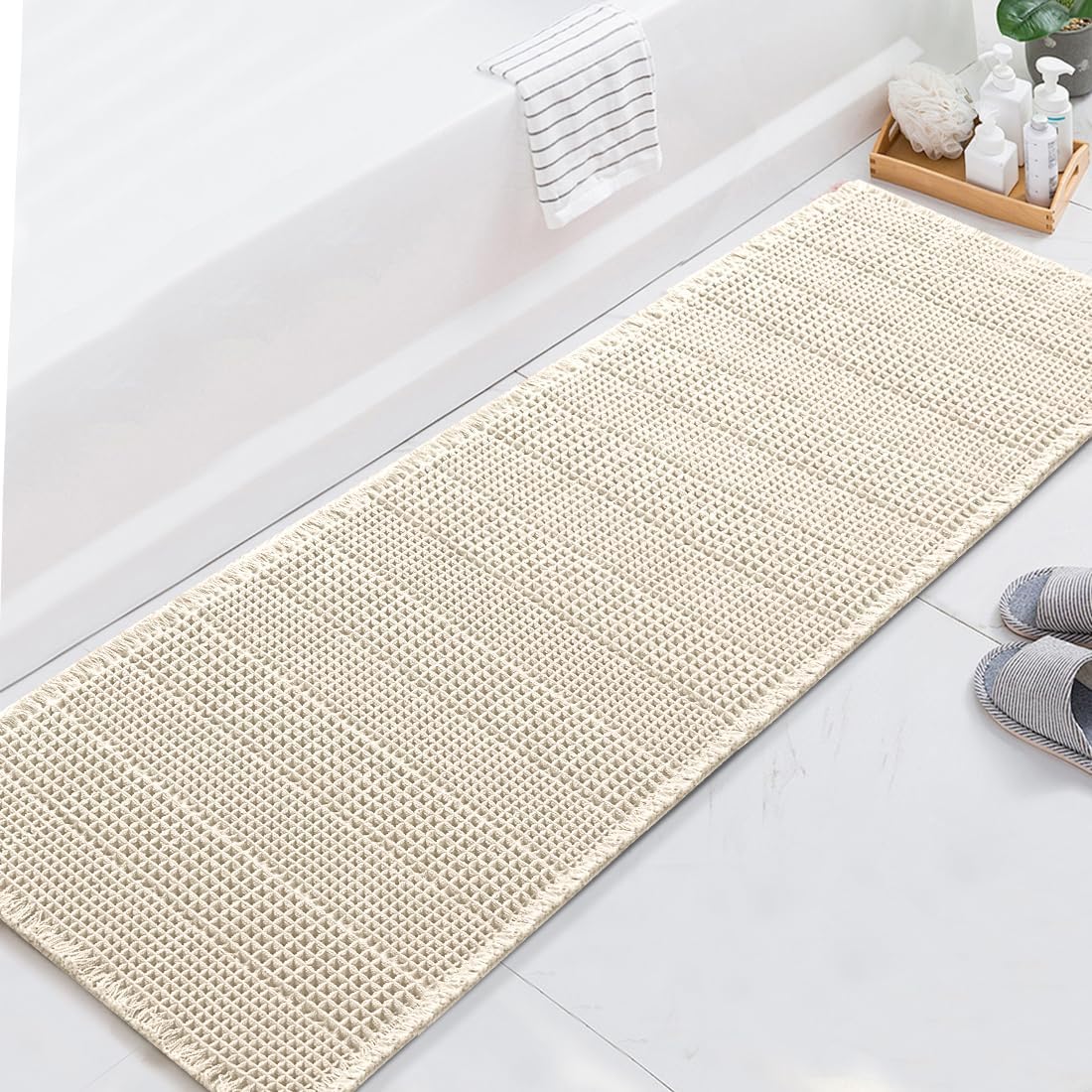 H.VERSAILTEX Upgraded Waffle Runner Rug for Bathroom Floors