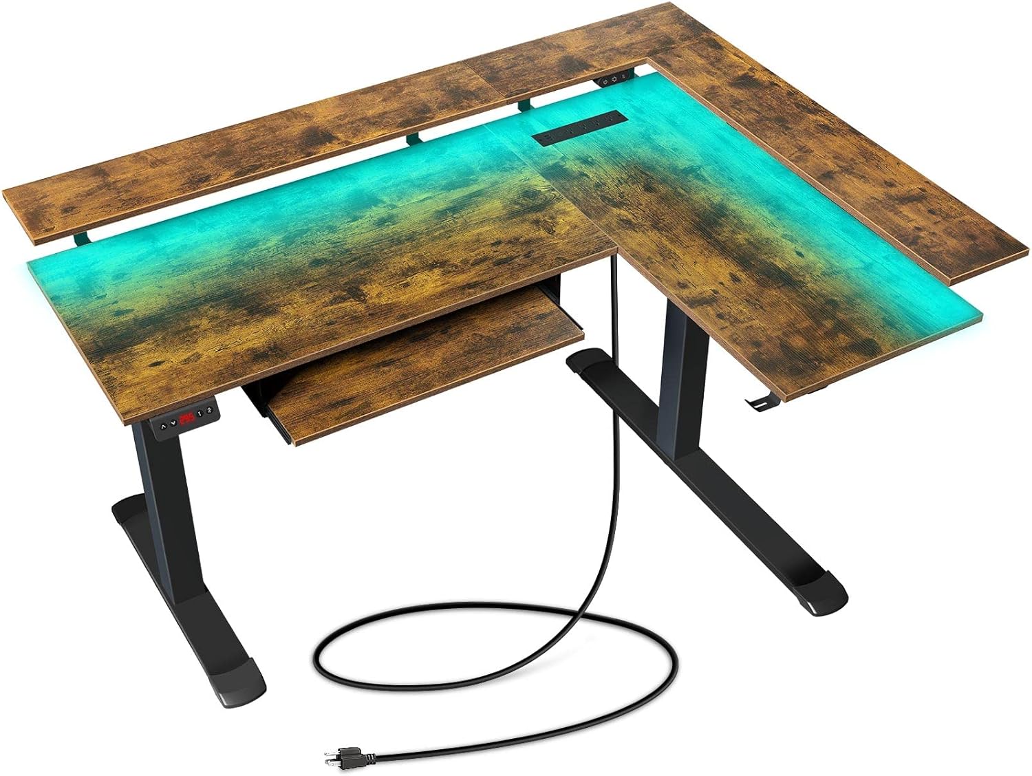 Rustic Brown Electric L-Shaped Standing Desk