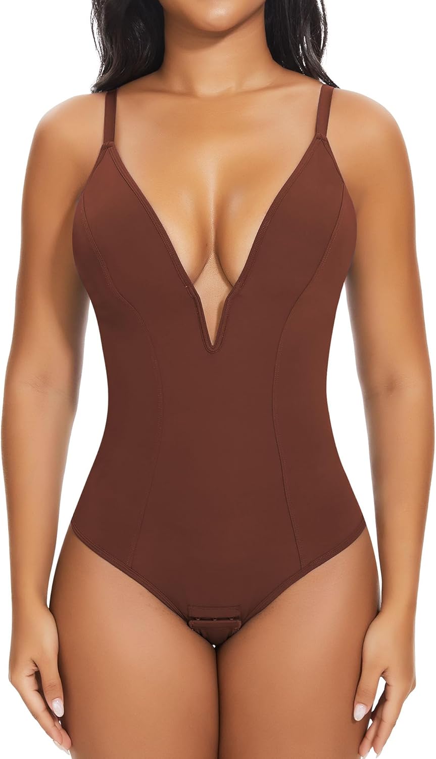 SHAPERIN Women's Deep V Neck Bodysuit for Tummy Control Style