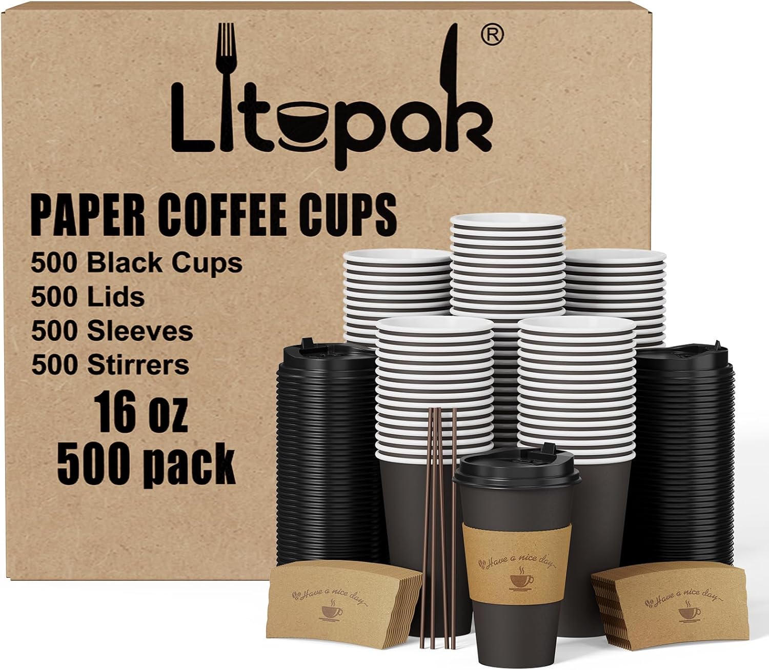16 oz Disposable Coffee Cups with Lids and Sleeves for All Uses
